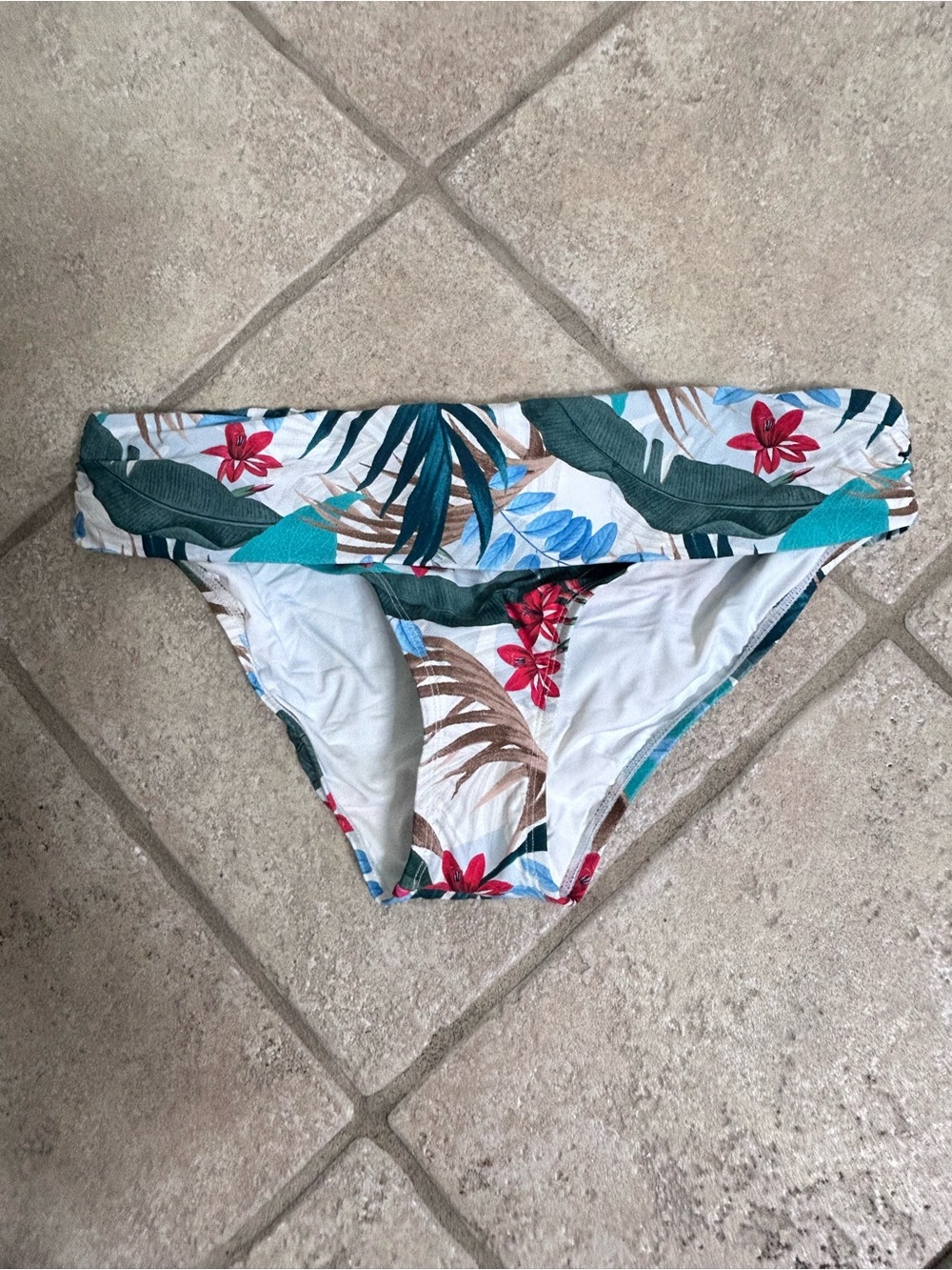 Jantzen Tropical Leaf Bikini Bottoms - Teal, Blue & White